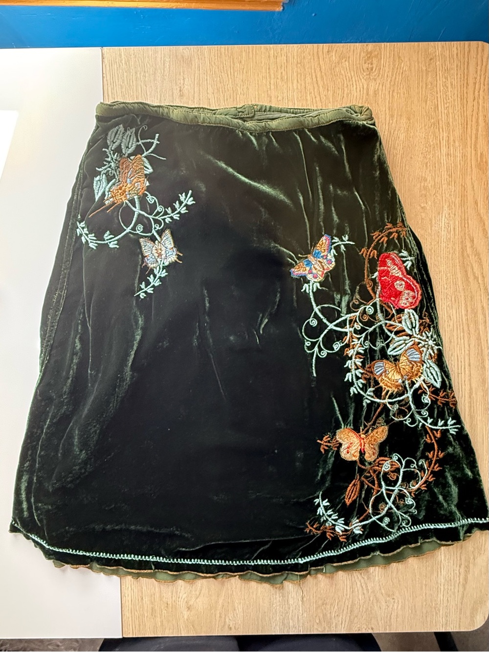 Johnny Was Whimsigoth, Luxury Boho Green Velvet Embroidered Butterfly Skirt S